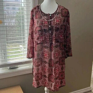 [XL] Anthropologie- Fig and Flower Semi  Sheered 3/4 Sleeve Tunic Blouse